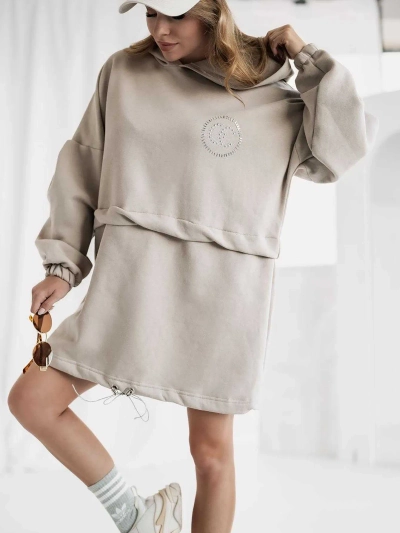 Royalfashion sieviešu kokvilnas mini kleita ar kapuces tipu