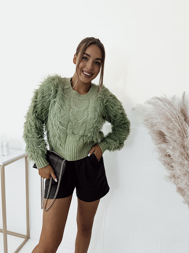 Royalfashion Green women's short weave sweater