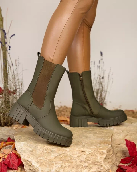 Royalfashion Dark green matte women's high boots Dirmany