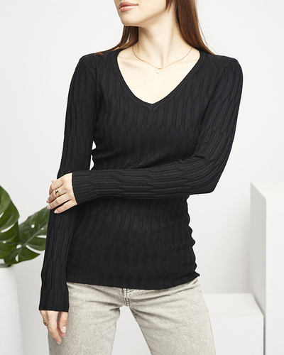 Black women's V-neck sweater - Clothing