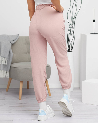 Women's fabric pants in pink PLUS SIZE - Clothing