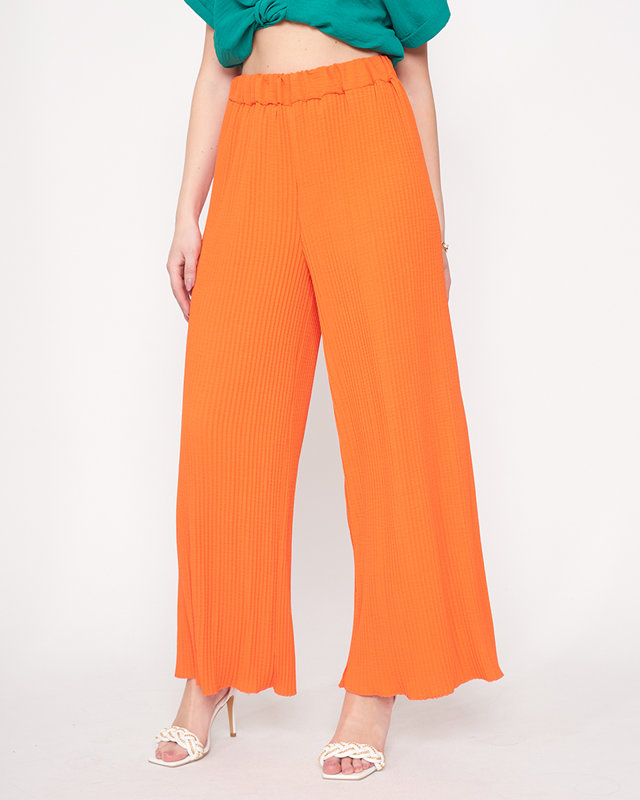 Orange women's ribbed wide palazzo pants - Clothing
