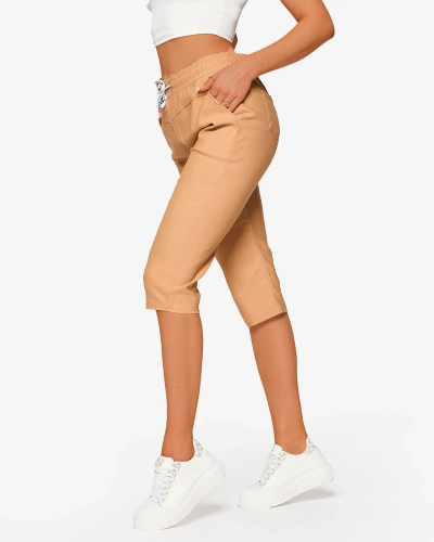 Light brown women's 3/4 fabric shorts PLUS SIZE- Clothing