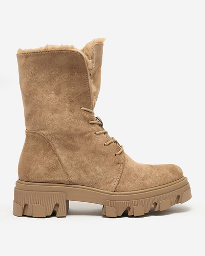 Royalfashion Gaiši brūni sieviešu mežģīņu zābaki Cavenma