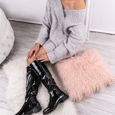 Czarne kozaki lakierowane Wild Thoughts - Obuwie