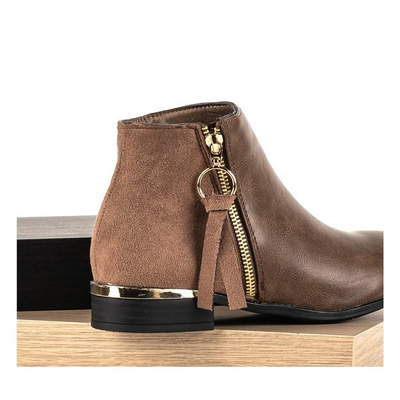Brown ankle boots with a decorative Pompi zipper - Footwear