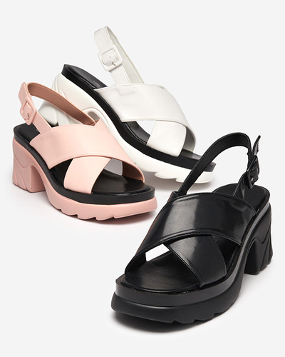 Black women's sandals on a thick post Feine - Footwear