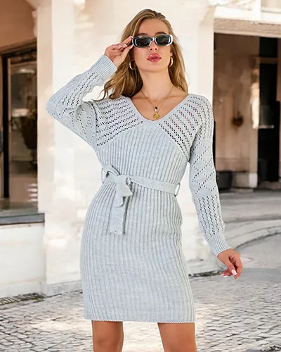 Royalfashion Women's sweater dress with binding