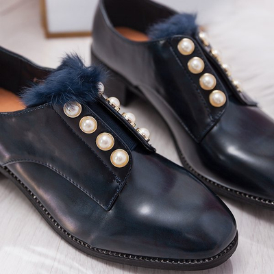 OUTLET Navy blue shoes with pearls Nessi - Footwear