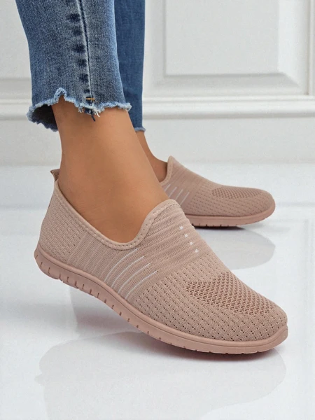 Aelia women's pink fabric shoes, comfortable flat heel moccasins
