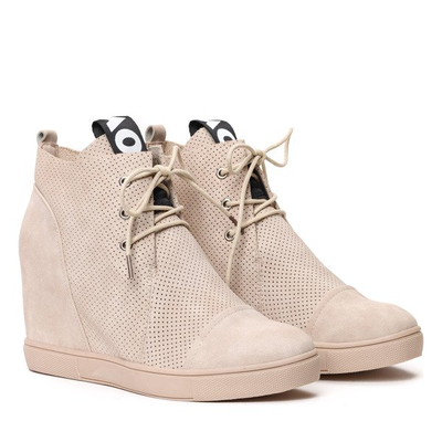 Beżowe sneakersy na krytym koturnie Abella - Obuwie