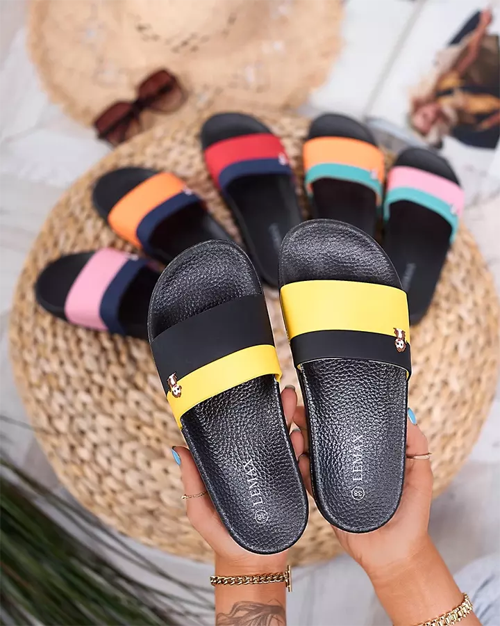 Royalfashion Dzelteni melnas un dzeltenas gumijas džinsu biksītes Lierigs