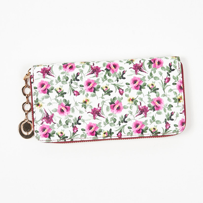 Large white women's wallet with a pink floral pattern - Accessories