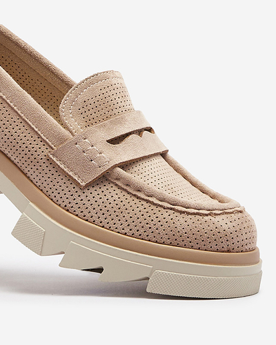 Светло-коричневые женские ажурные мокасины на сплошной подошве Ejina - Обувь