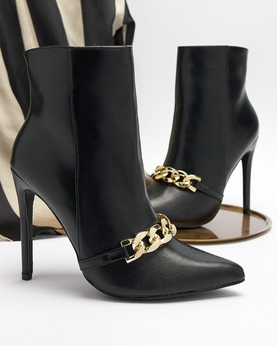 OUTLET Черные сапоги на шпильке, украшенные цепочкой Rittle- Footwear