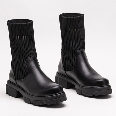 Black openwork women's boots with a flat heel Roibu - Footwear
