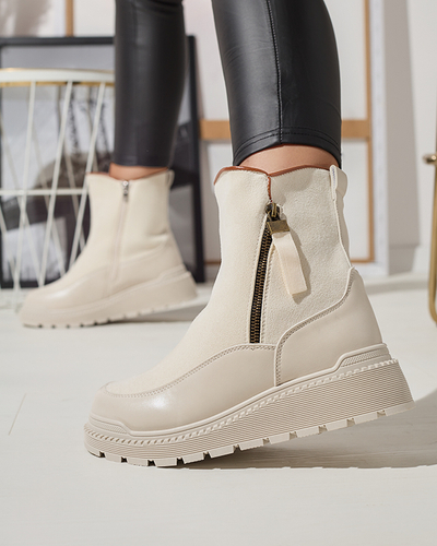 Krēmkrāsas sieviešu zābaki ar plakanu papēdi Mefina- Footwear