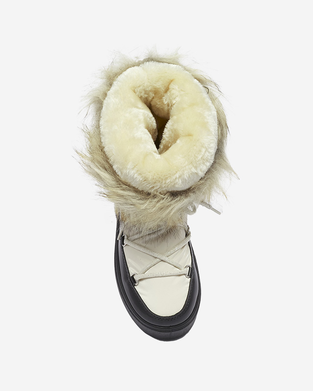 Black and beige women's slip-on snow boots with fur Lilitsa- Footwear