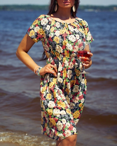 Royalfashion Women's floral mini dress a'la hiszpanka in black