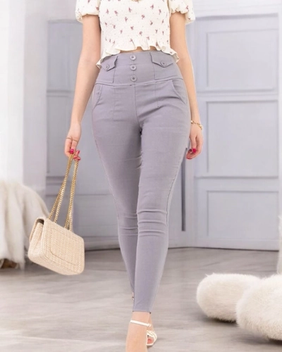 Gray women's treggings with buttons - Clothing