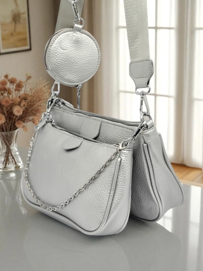 Aurelia Multi Silver – Women's 3-in-1 Eco-Leather Handbag with Round Pouch
