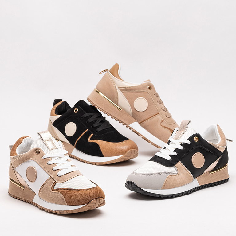 Beige and brown women's sports shoes with glitter Tenetika - Footwear