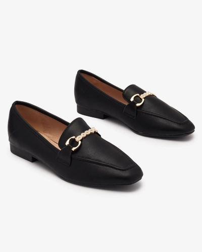 Melni sieviešu mokasīni ar zelta rotājumiem Suletta- Footwear