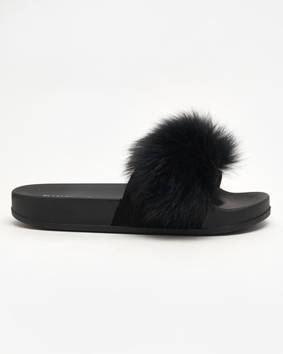 OUTLET Black slippers with fur Nate - Footwear
