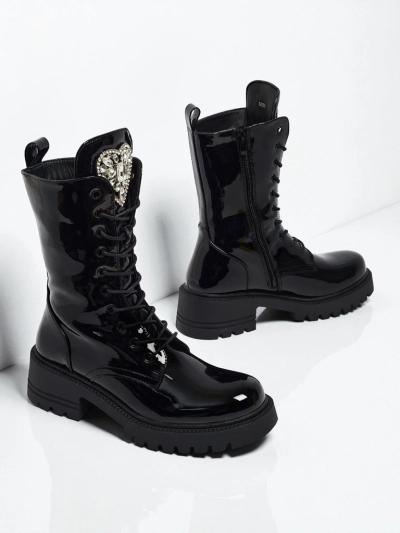 Emelune patent lace-up women's ankle boots