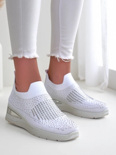 Royalfashion Slīdsošie sieviešu wedge sporta apavi ar rhinestones Qelavise