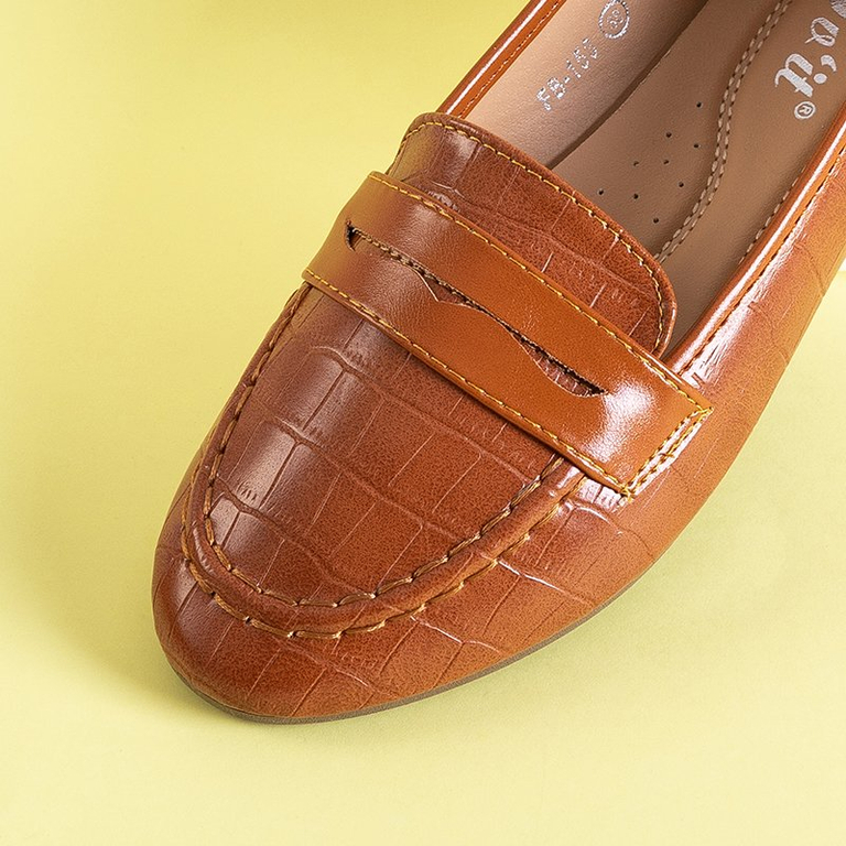 Brown women's loafers with Satoko embossing - Shoes