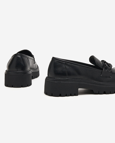 OUTLET Black eco-leather women's shoes with a chain Konera - Footwear