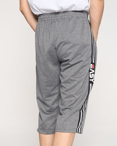 Men's gray 3/4 sweatpants with stripes - Clothing