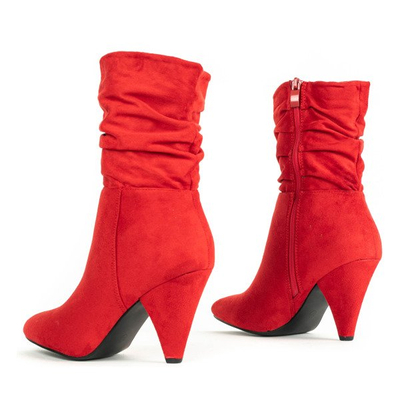 Czerwone botki na trójkątnym obcasie Jasen - Obuwie