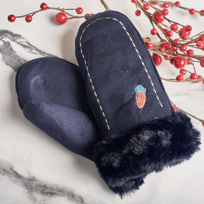 Navy blue children's gloves on a string and with one finger - Gloves