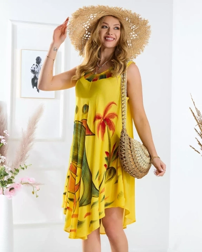 Beach yellow dress-skirt with colorful print - Clothing