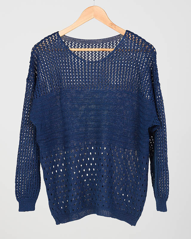 Women's navy blue openwork sweater - Clothing