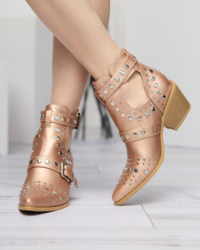 Pink-gold stiletto boots with rhinestones Farrcy- Footwear