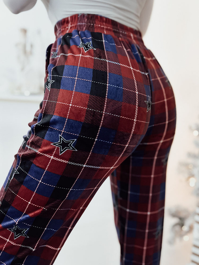 Royalfashion Women's checkered velour pants in red