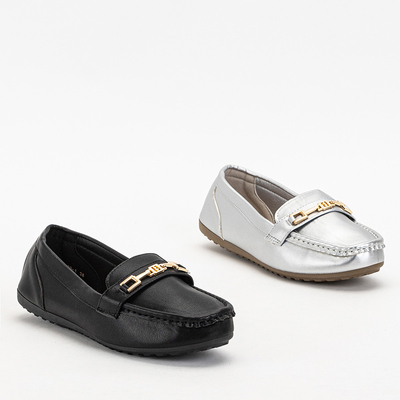Silver women's moccasins with an ornament on the toe Okeri - Footwear
