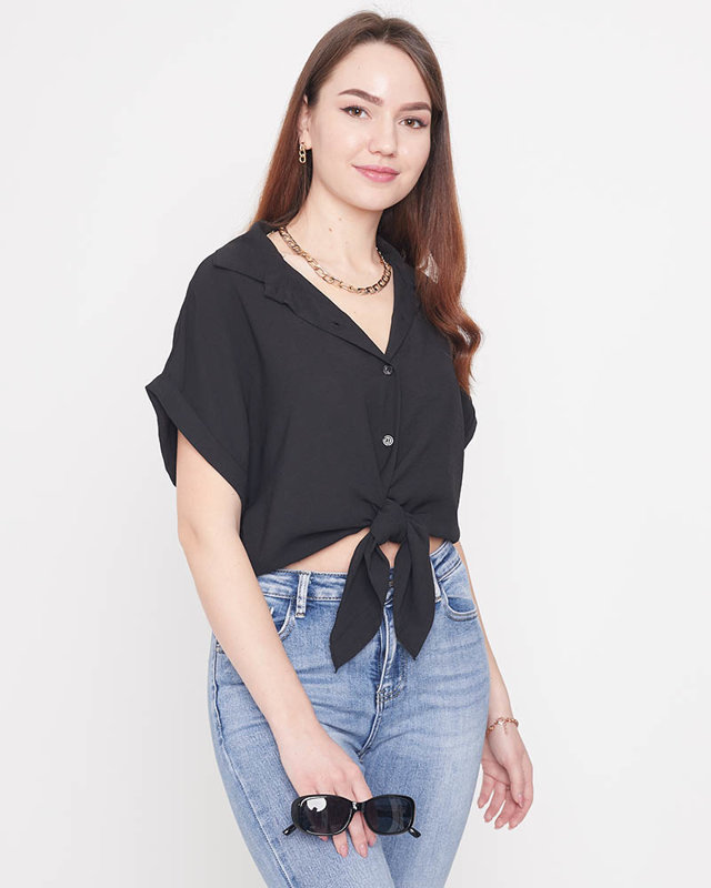 Black women's shirt with binding at the bottom - Clothing
