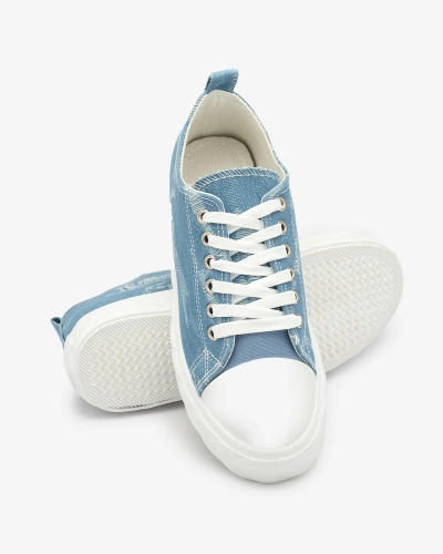 Royalfashion Blue women's denim sneakers with rubbed Nerolera