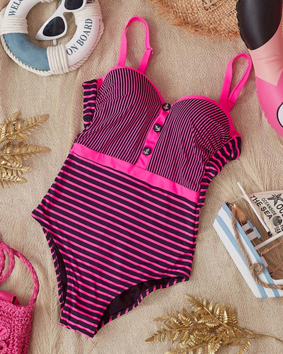 Women's Black One-Piece Swimsuit Pink Stripes - Underwear