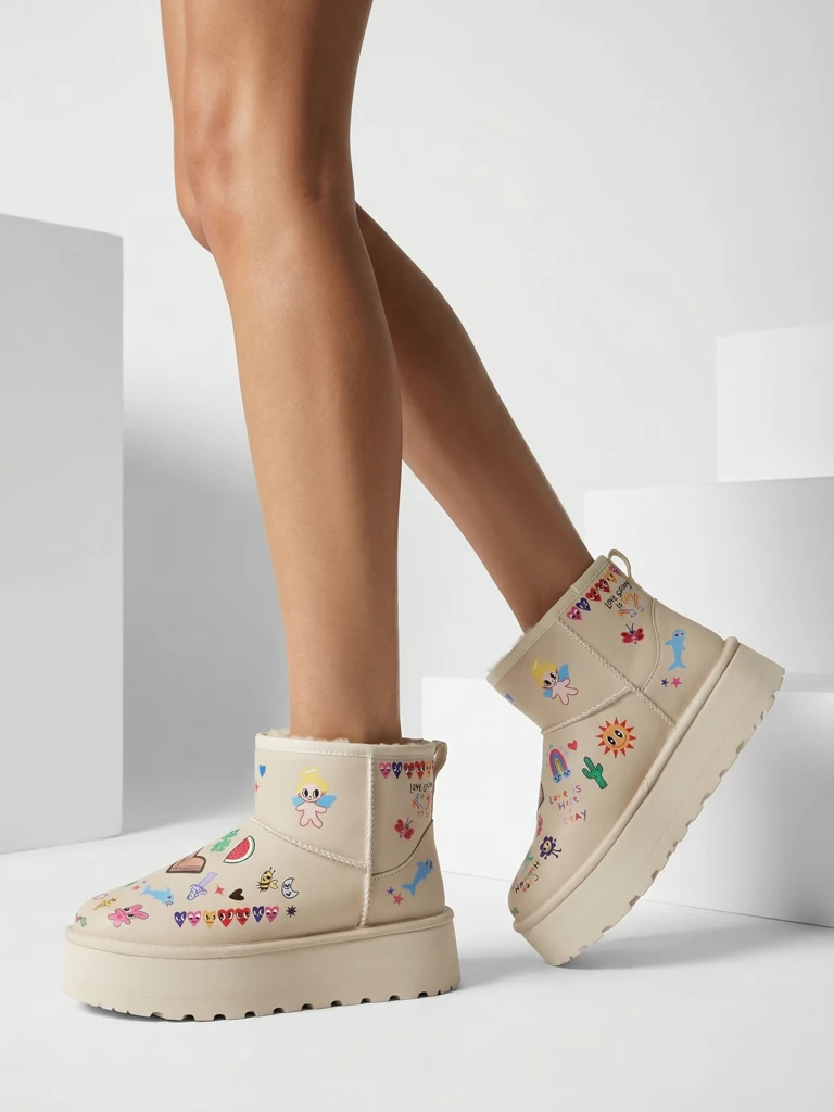 Royalfashion Short women's snow boots with Hanaga stickers