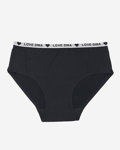 Black women's briefs with a decorative stripe with inscriptions - Underwear