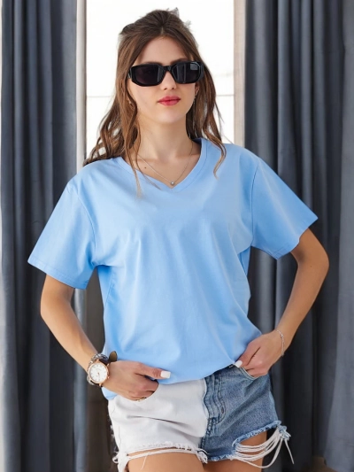 Royalfashion Women's cotton casual t-shirt with V-neck