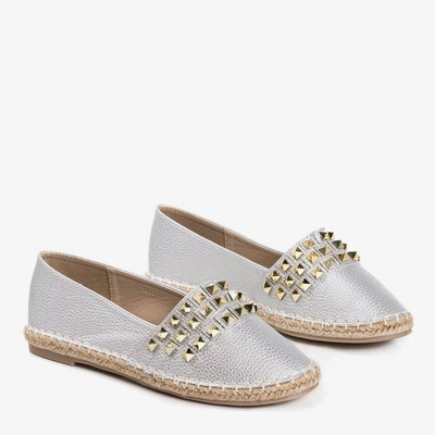 Silver women's espadrilles with Anchu studs - Footwear 1