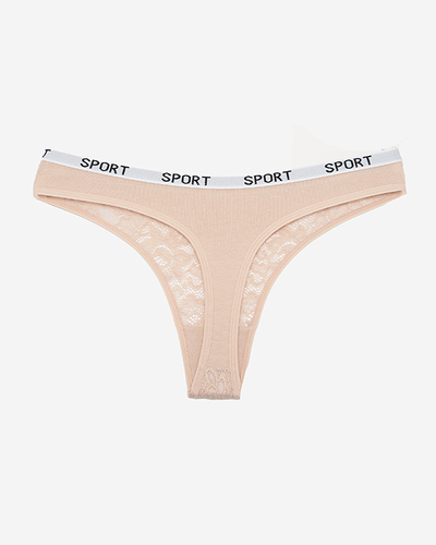 Beige women's lace thongs with inscriptions - Underwear