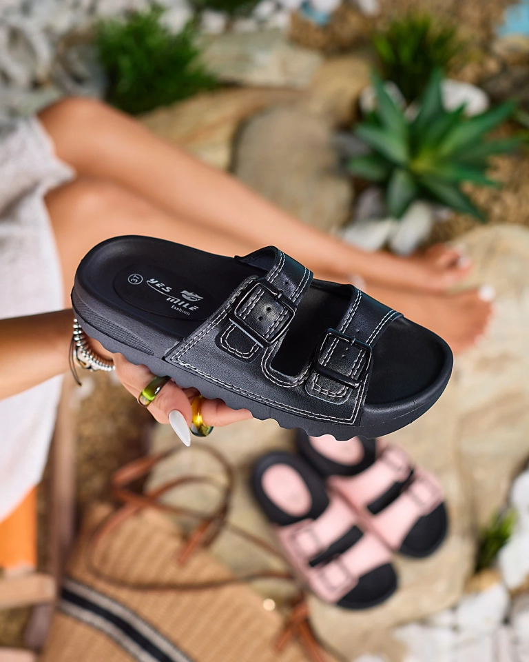 Royalfashion Black women's flip-flops with buckles Kallov