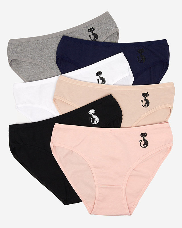 Set of cotton women's briefs with an embroidered cat - Underwear